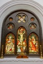 Glass painting behind altar at Saint John's church. Royalty Free Stock Photo